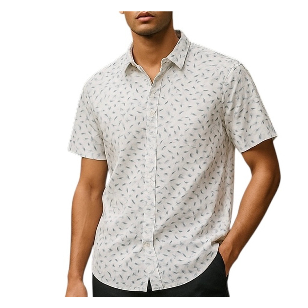 JACHS New York White Blue Feather Print Button-Down Shirt Casual Top Size LARGE